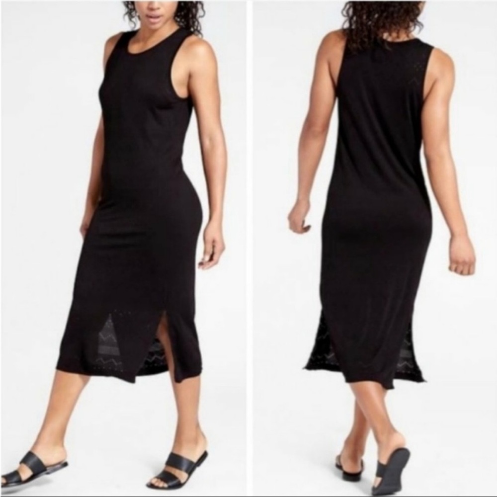 Athleta Black Seamless Laser Cut Midi Dress Style 777100 Size XL